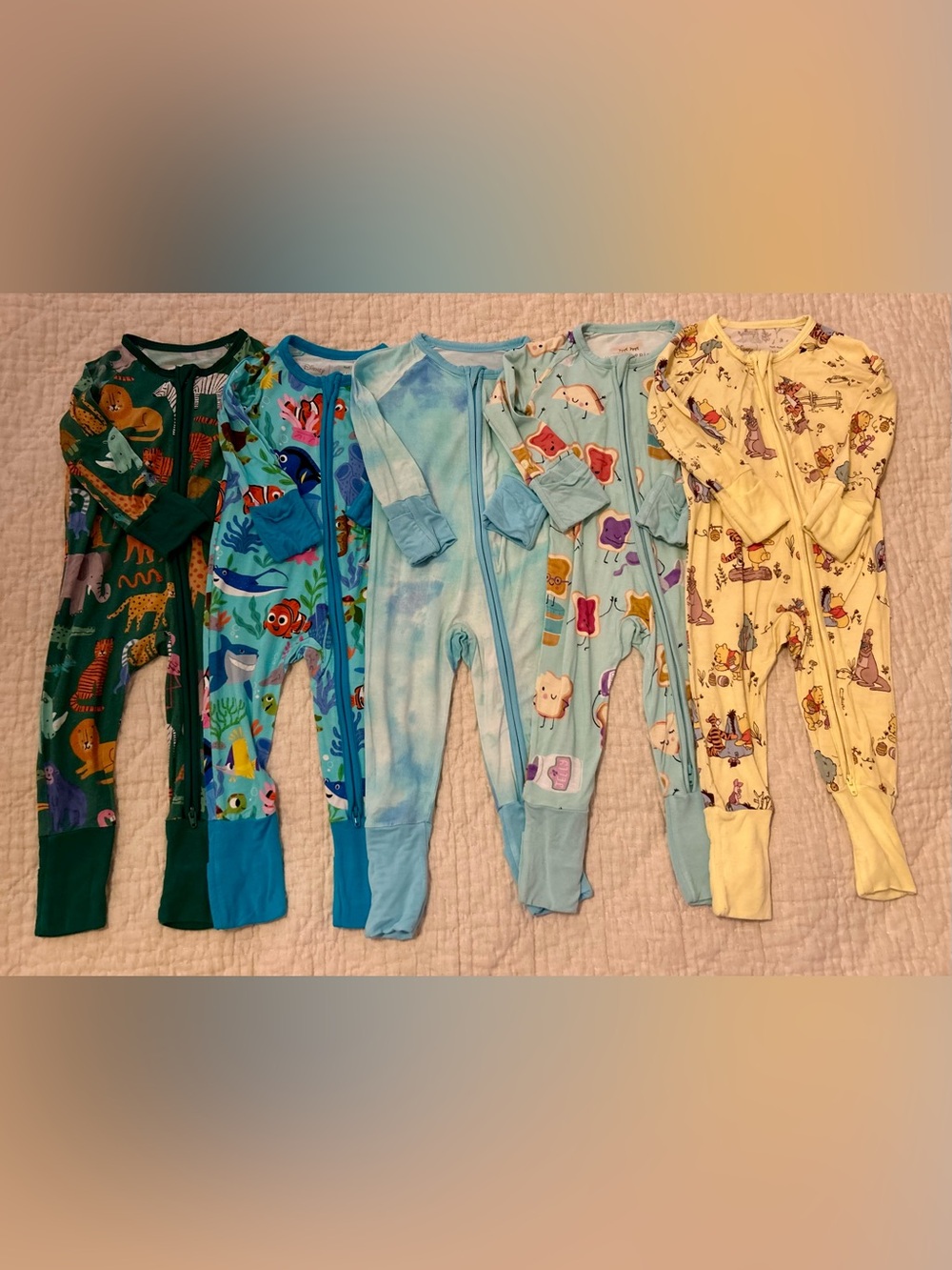 5 Assorted Little Sleepies Zippies size 3-6 months